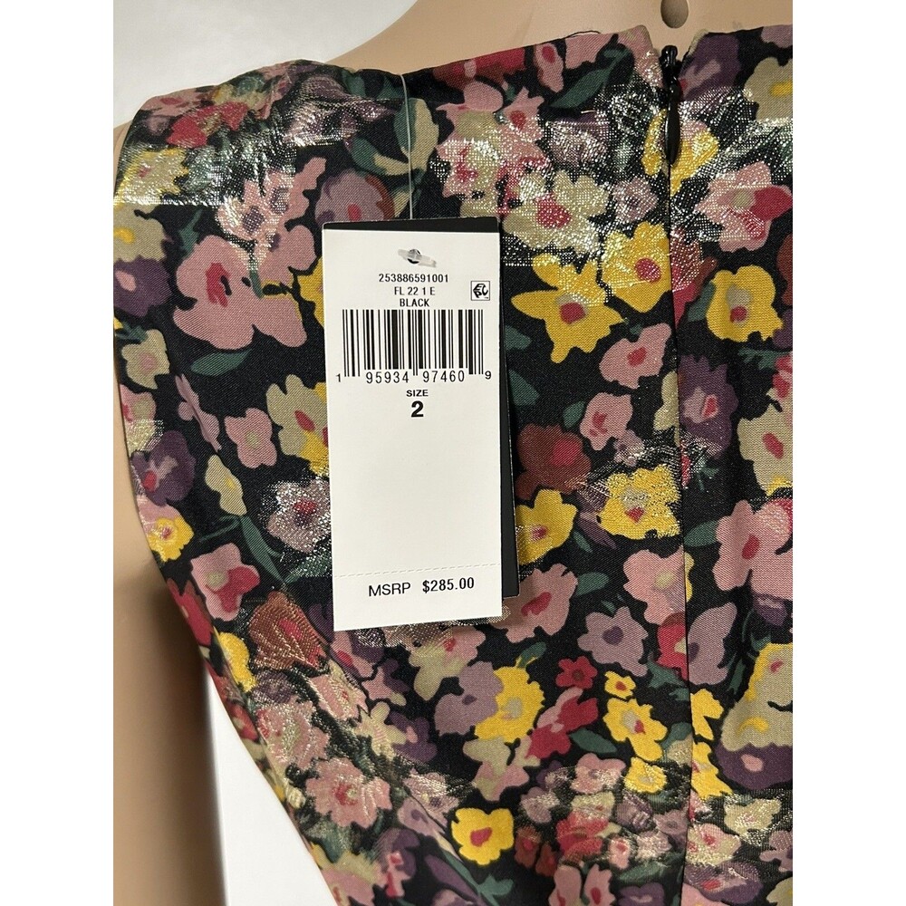 NWT Ralph Lauren Black Label Pleated Metallic Floral Dress Size 2 Jacquard - Picture 7 of 15